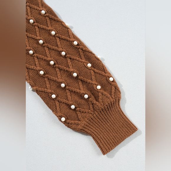 Pearl Detail Round Neck Long Sleeve Sweater - Picture 3 of 7